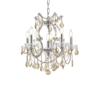 Maria Theresa 6 light Chrome Pendant Golden Teak (Smoky) Royal Cut Crystal