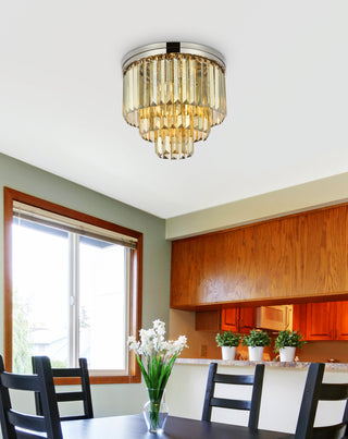 Sydney 9 light polished nickel Flush Mount Golden Teak (Smoky) Royal Cut Crystal