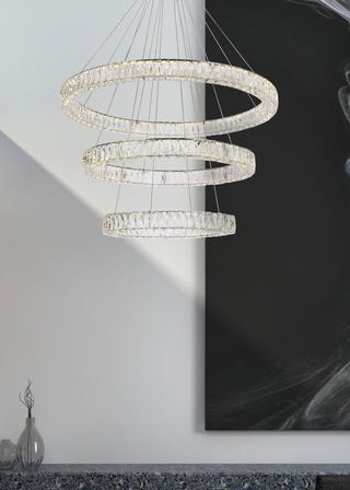 Monroe 41 inch LED triple ring chandelier in chrome