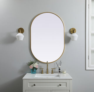 Metal Frame Oval Mirror 27x40 Inch in Brass