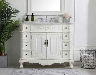 42 inch Single Bathroom vanity in Antique White with ivory white engineered marble