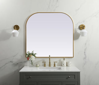 Metal Frame Arch Mirror 40x38 Inch in Brass