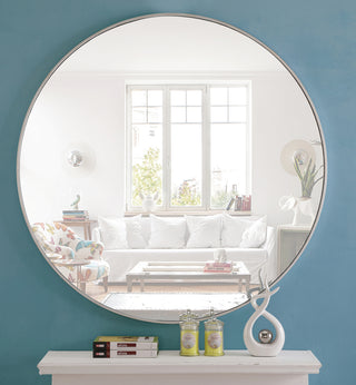 Metal frame Round Mirror 48 inch Silver finish