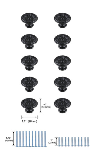 Corio 1.1" Diameter Matte Black Mushroom Knob Multipack (Set of 10)