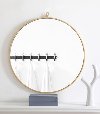 Metal frame Round Mirror with decorative hook 28 inch Brass finish