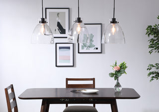Frey 3 light Black and Clear glass pendant