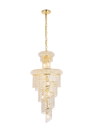 Spiral 10 light Gold Pendant Clear Royal Cut Crystal