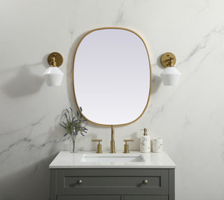 Metal Frame Oval Mirror 24x30 Inch in Brass