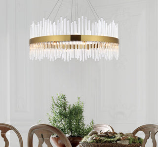 Dallas 36 inch round crystal pendant in satin gold