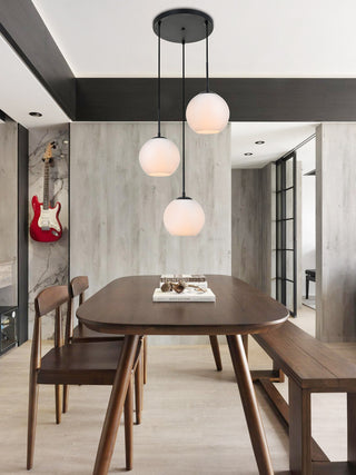 Baxter 3 Lights Black Pendant With Frosted White Glass
