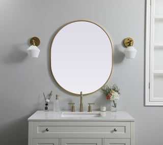 Metal Frame Oval Mirror 30x36 Inch in Brass