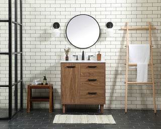 30 inch Single bathroom vanity in walnut brown with backsplash