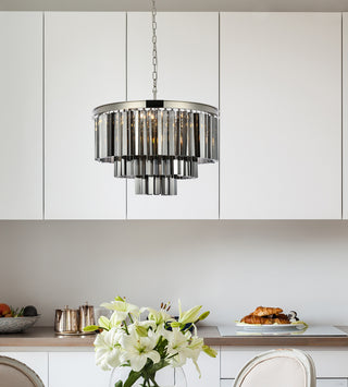 Sydney 9 light polished nickel Chandelier Silver Shade (Grey) Royal Cut Crystal