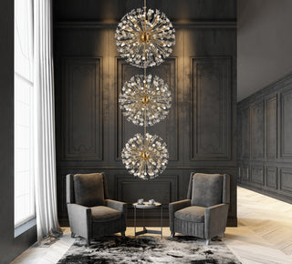 Vera 44 inch three tiers crystal starburst chandelier in satin gold