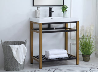 30 inch Single Bathroom Metal Vanity in Golden Black