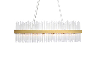 Dallas 42 inch rectangle crystal pendant in satin gold