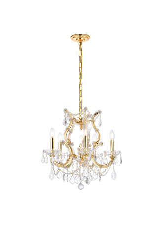 Maria Theresa 6 light Gold Pendant Clear Royal Cut Crystal