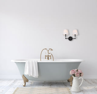 Bethany 2 lights bath sconce in black with white fabric shade