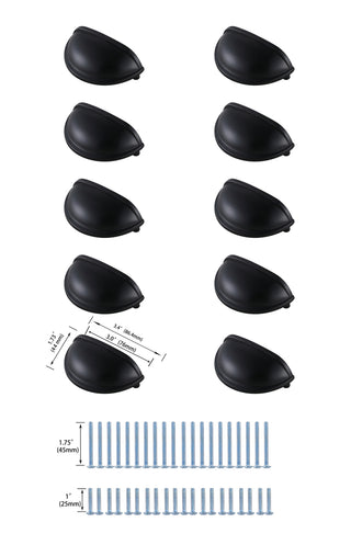 Atticus 3" Center to Center Matte Black Cup Bar Pull Multipack (set of 10)