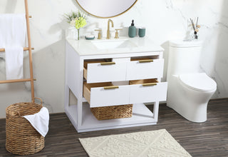 36 inch Single bathroom vanity in white with backsplash