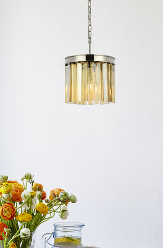 Sydney 3 light polished nickel Pendant Golden Teak (Smoky) Royal Cut Crystal