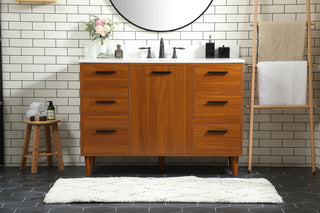 48 inch bathroom vanity in Teak with backsplash