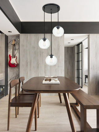 Baxter 3 Lights Black Pendant With Clear Glass