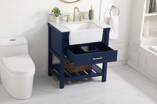 30 inch Single bathroom vanity in blue with backsplash