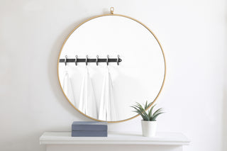 Metal frame Round Mirror with decorative hook 32 inch Brass finish