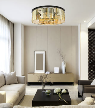 Sydney 10 light Matte Black Flush Mount Golden Teak (Smoky) Royal Cut Crystal