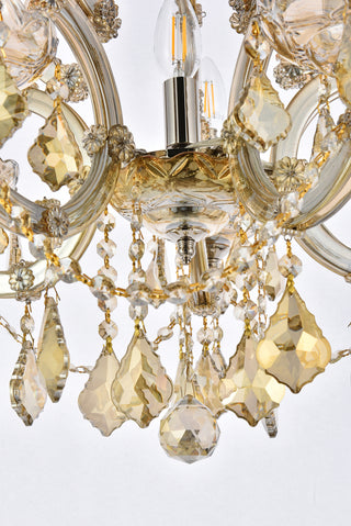 Maria Theresa 6 light Gold Pendant Golden Teak (Smoky) Royal Cut Crystal