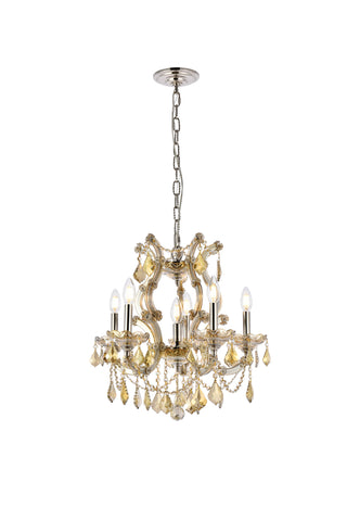 Maria Theresa 6 light Gold Pendant Golden Teak (Smoky) Royal Cut Crystal