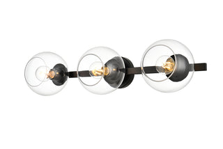 Rogelio 3 light Black and Clear Bath Sconce