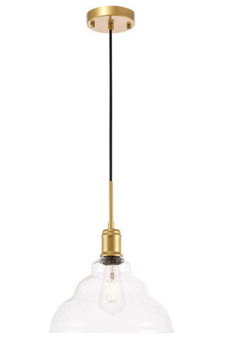 Gil 1 light Brass and Clear seeded glass pendant