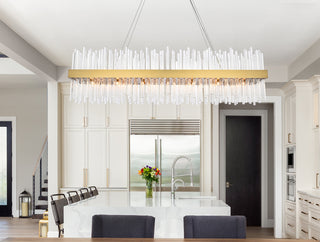 Dallas 48 inch rectangle crystal pendant in satin gold