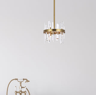 Serena 12 inch crystal round pendant in satin gold