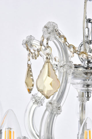 Maria Theresa 6 light Chrome Pendant Golden Teak (Smoky) Royal Cut Crystal