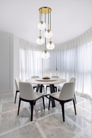Baxter 5 Lights Brass Pendant With Clear Glass
