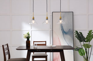 Clive 3 light Brass and Clear seeded glass pendant