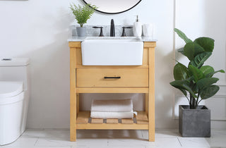 30 inch Single bathroom vanity in natural wood with backsplash