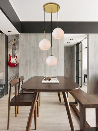 Baxter 3 Lights Brass Pendant With Frosted White Glass