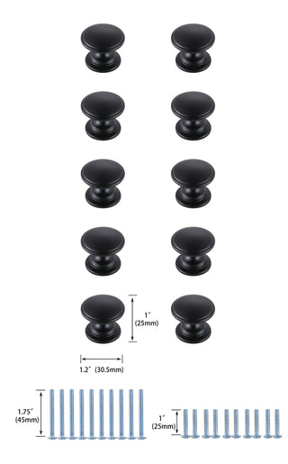 Kaid 1.2" Diameter Matte Black Mushroom Knob Multipack (Set of 10)