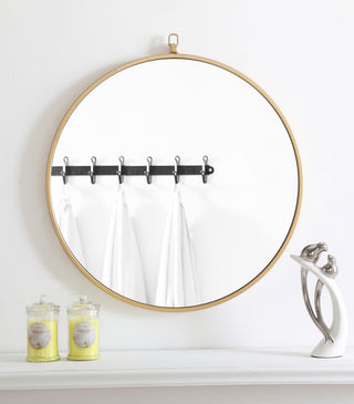 Metal frame Round Mirror with decorative hook 24 inch Brass finish