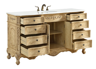 60 inch Single Bathroom vanity In Antique Beige with ivory white engineered marble