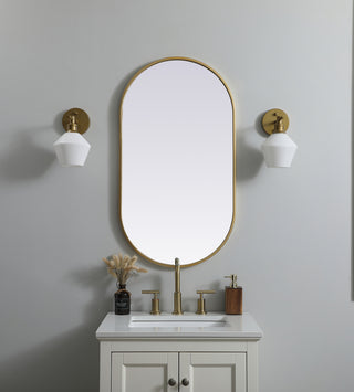 Metal Frame Oval Mirror 20x36 Inch in Brass