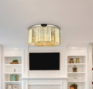 Sydney 8 light polished nickel Flush Mount Golden Teak (Smoky) Royal Cut Crystal