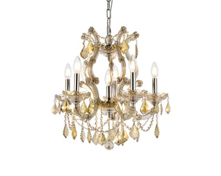 Maria Theresa 6 light Gold Pendant Golden Teak (Smoky) Royal Cut Crystal