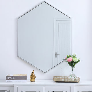 Metal frame hexagon mirror 30 inch in silver