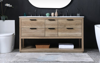 60 Inch Double Bathroom Vanity In Natural Oak