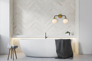 Hanson 2 lights bath sconce in black with brass with frosted shade